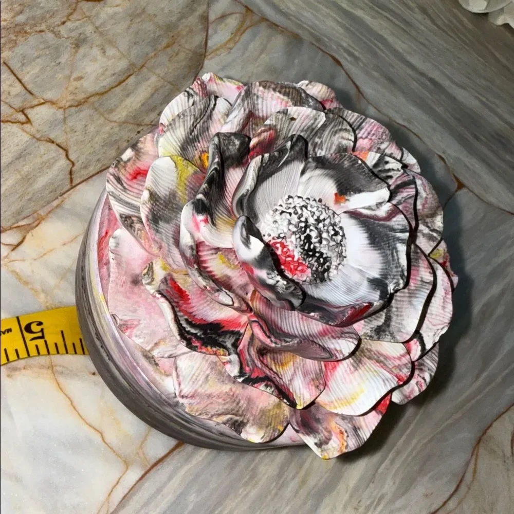 Floral Ceramic Jewelry Box - Pink and Gray